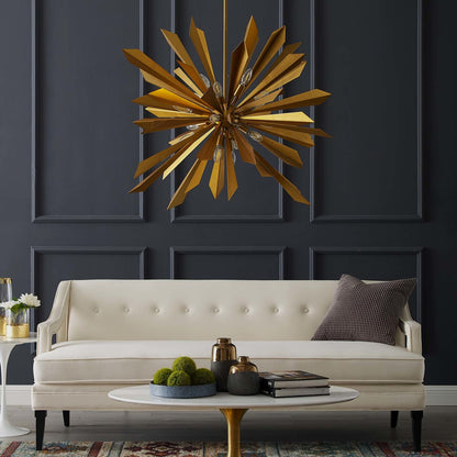 Pervade Starburst Brass Pendant Light Chandelier, Metal Steel, Gold 15279