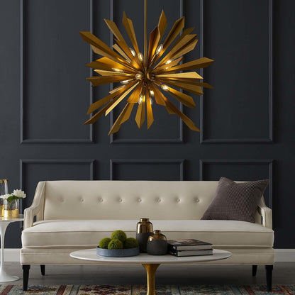 Pervade Starburst Brass Pendant Light Chandelier, Metal Steel, Gold 15279