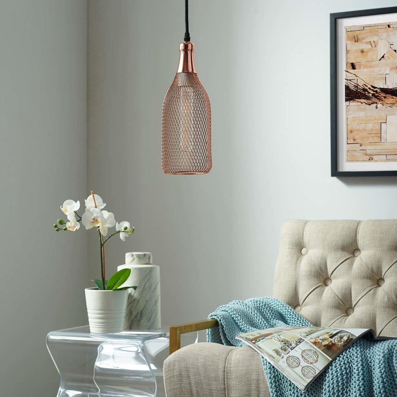 Glimmer Bottle-Shaped Rose Gold Pendant Light, Metal Steel, Gold Rose 15280