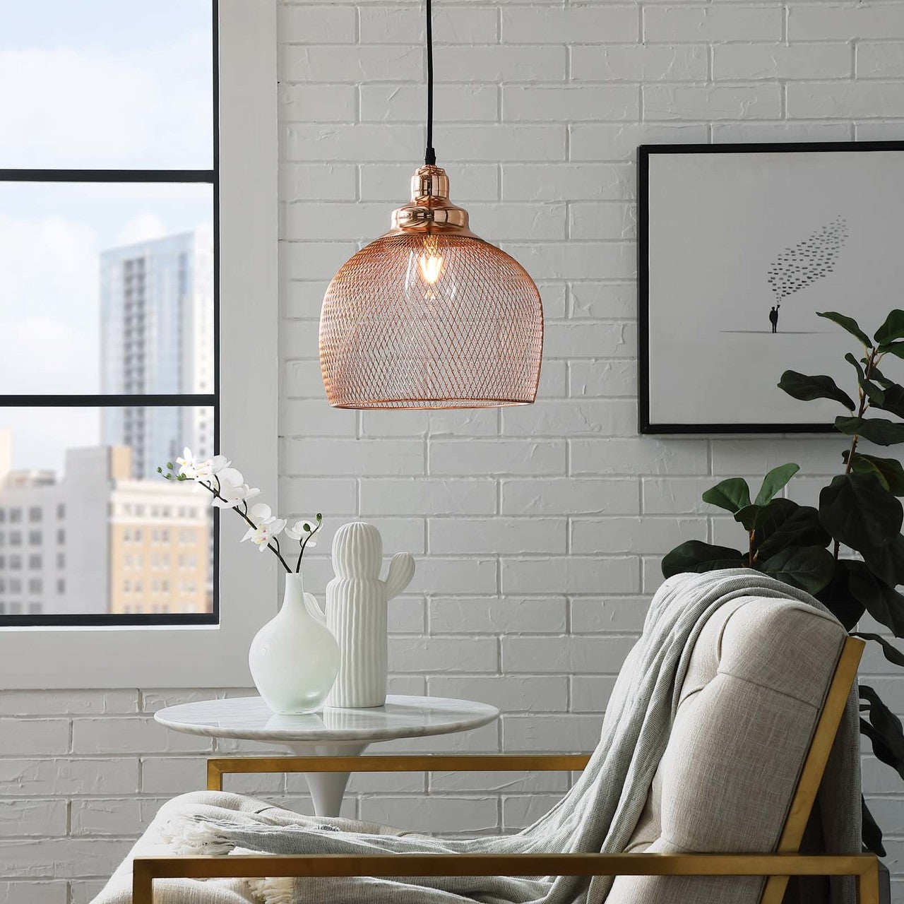 Glimmer Half-Sphere Rose Gold Pendant Light, Metal Steel, Gold Rose 15281