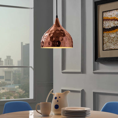 Dimple 11" Bell-Shaped Rose Gold Pendant Light, Copper Metal Steel Iron, Rose Gold 13851