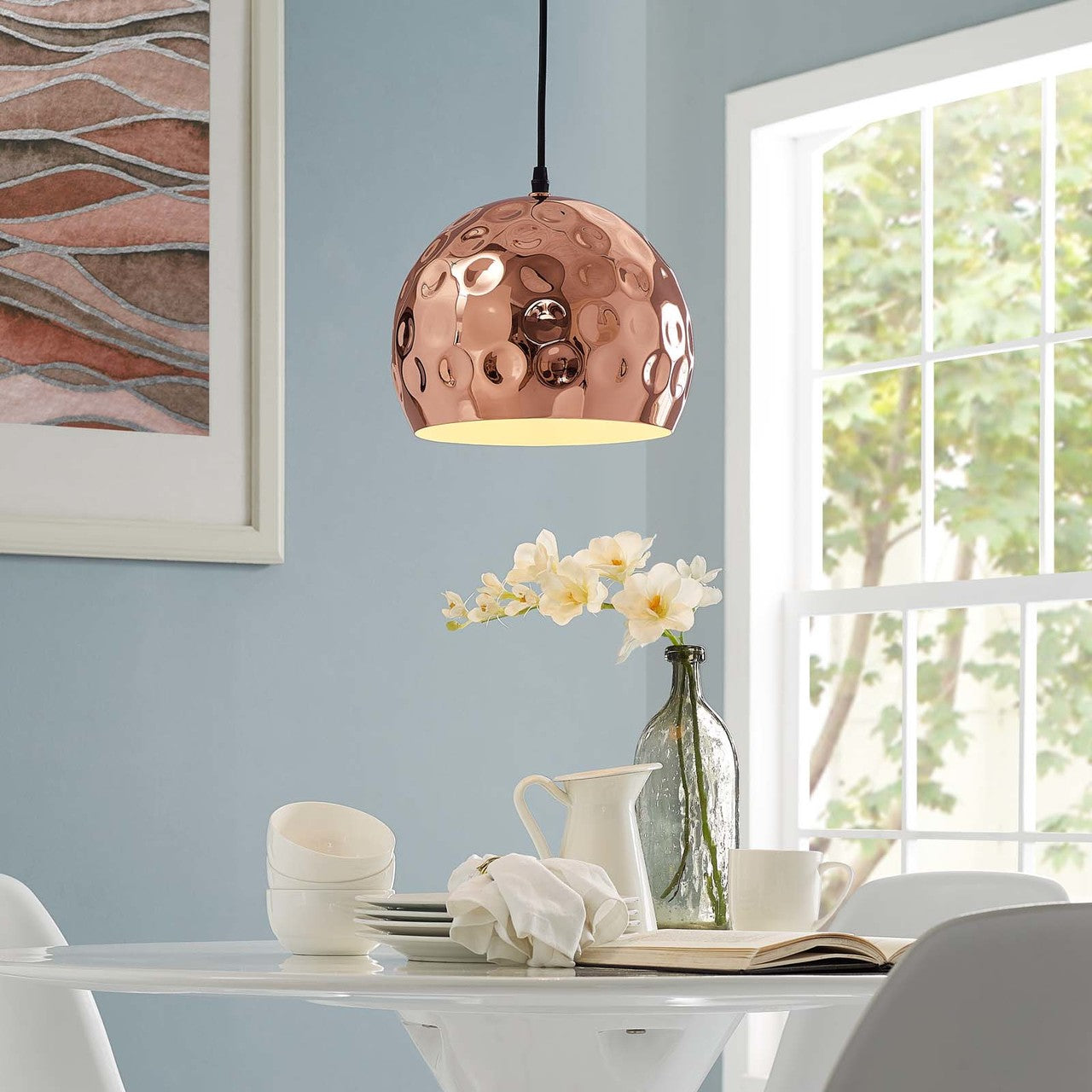 Dimple 10" Half-Sphere Rose Gold Pendant Light, Copper Metal Steel Iron, Rose Gold 13852