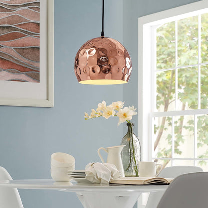 Dimple 10" Half-Sphere Rose Gold Pendant Light, Copper Metal Steel Iron, Rose Gold 13852