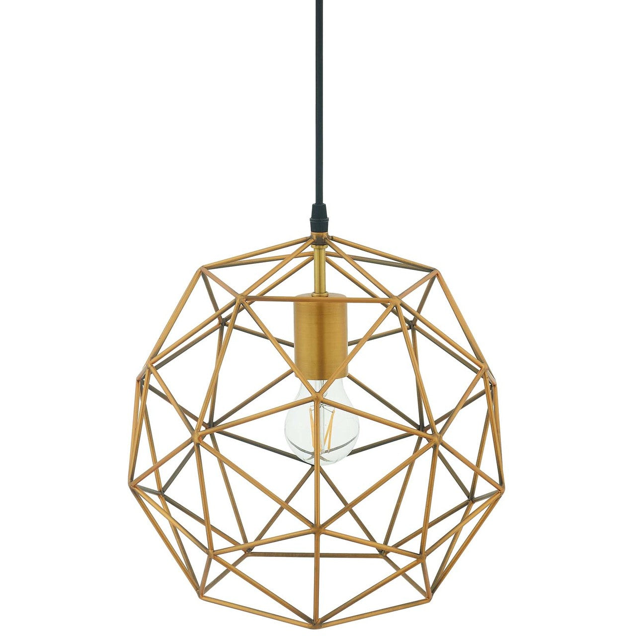 Rarity Geometric Decagon-Shaped Brass Pendant Light, Metal Steel, Gold 15284