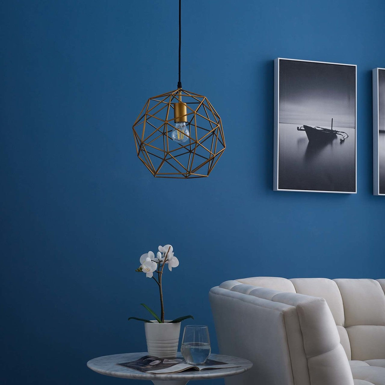 Rarity Geometric Decagon-Shaped Brass Pendant Light, Metal Steel, Gold 15284