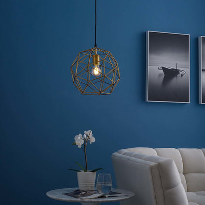 Rarity Geometric Decagon-Shaped Brass Pendant Light, Metal Steel, Gold 15284