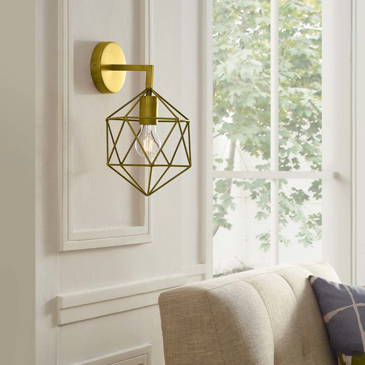 Adept Brass Wall Sconce Light Fixture, Brass Metal Steel, Gold 13861