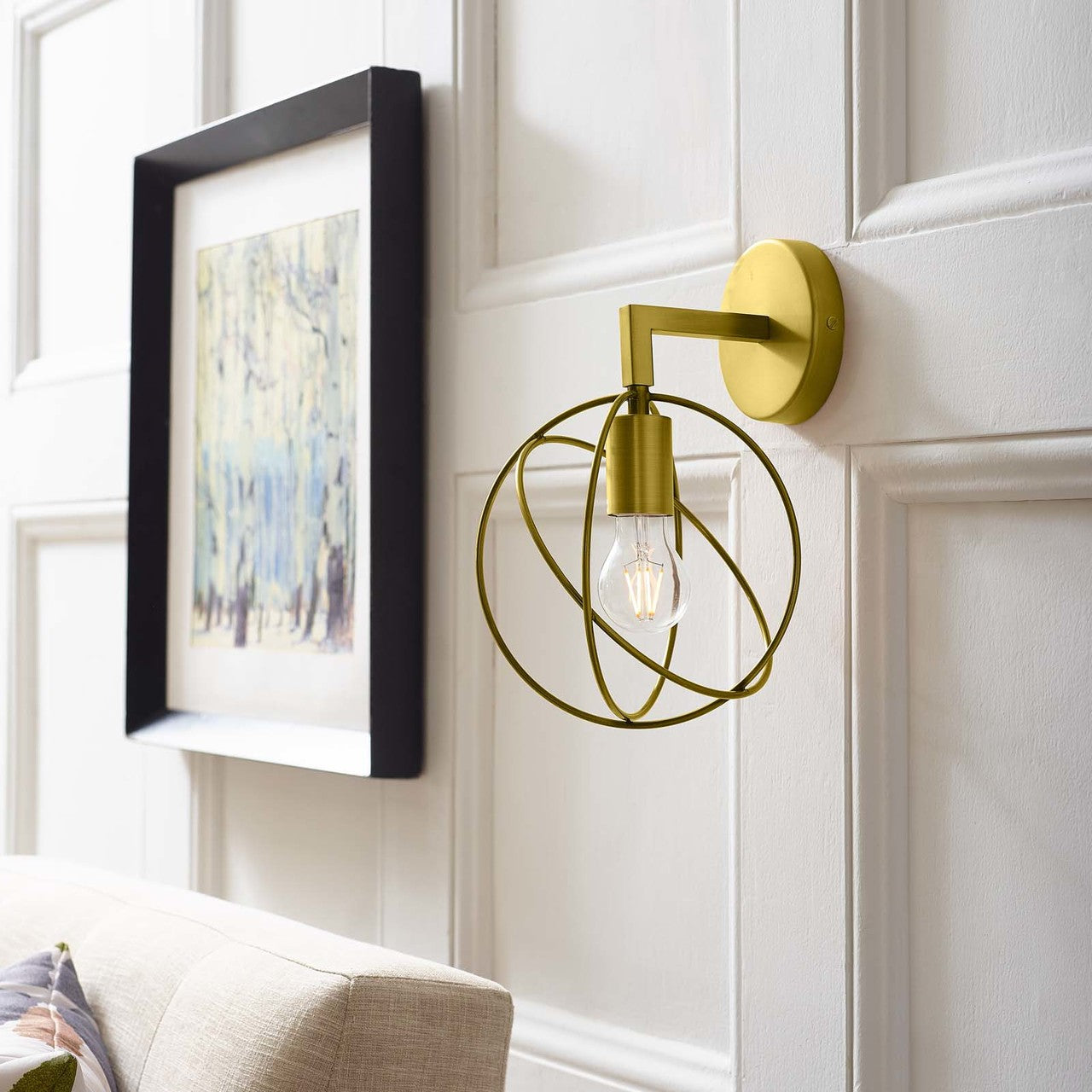 Perimeter Brass Wall Sconce Light Fixture, Brass Metal Steel Steel, Gold 13862
