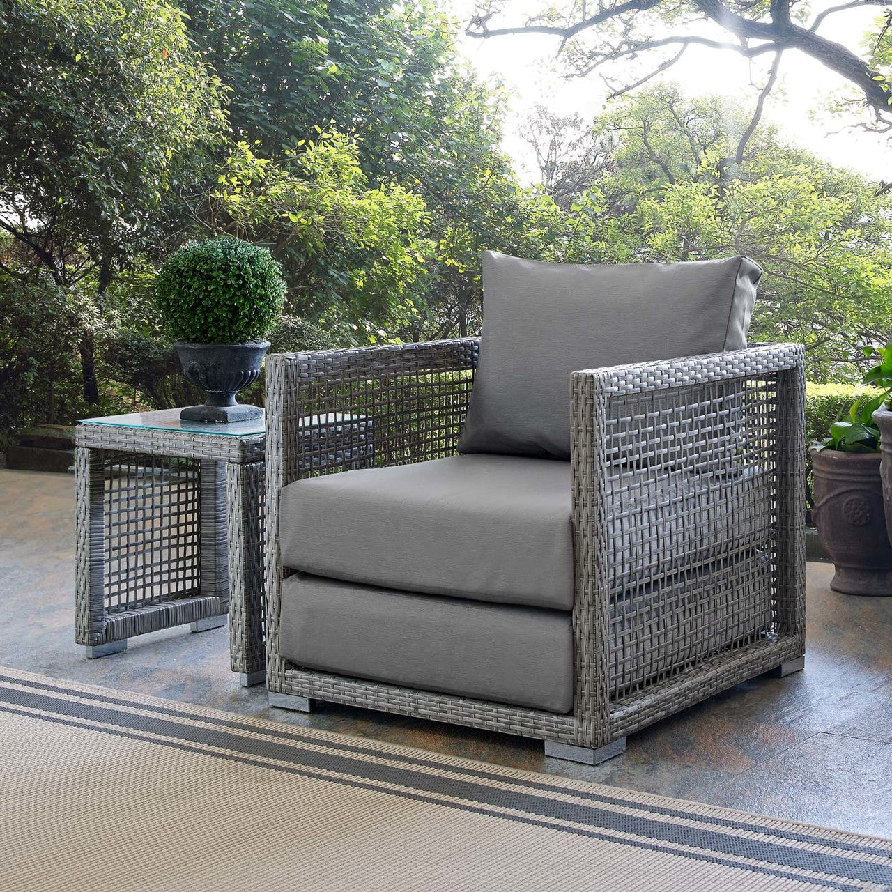 Aura Rattan Outdoor Patio Armchair, Rattan Wicker, Grey Gray 13864