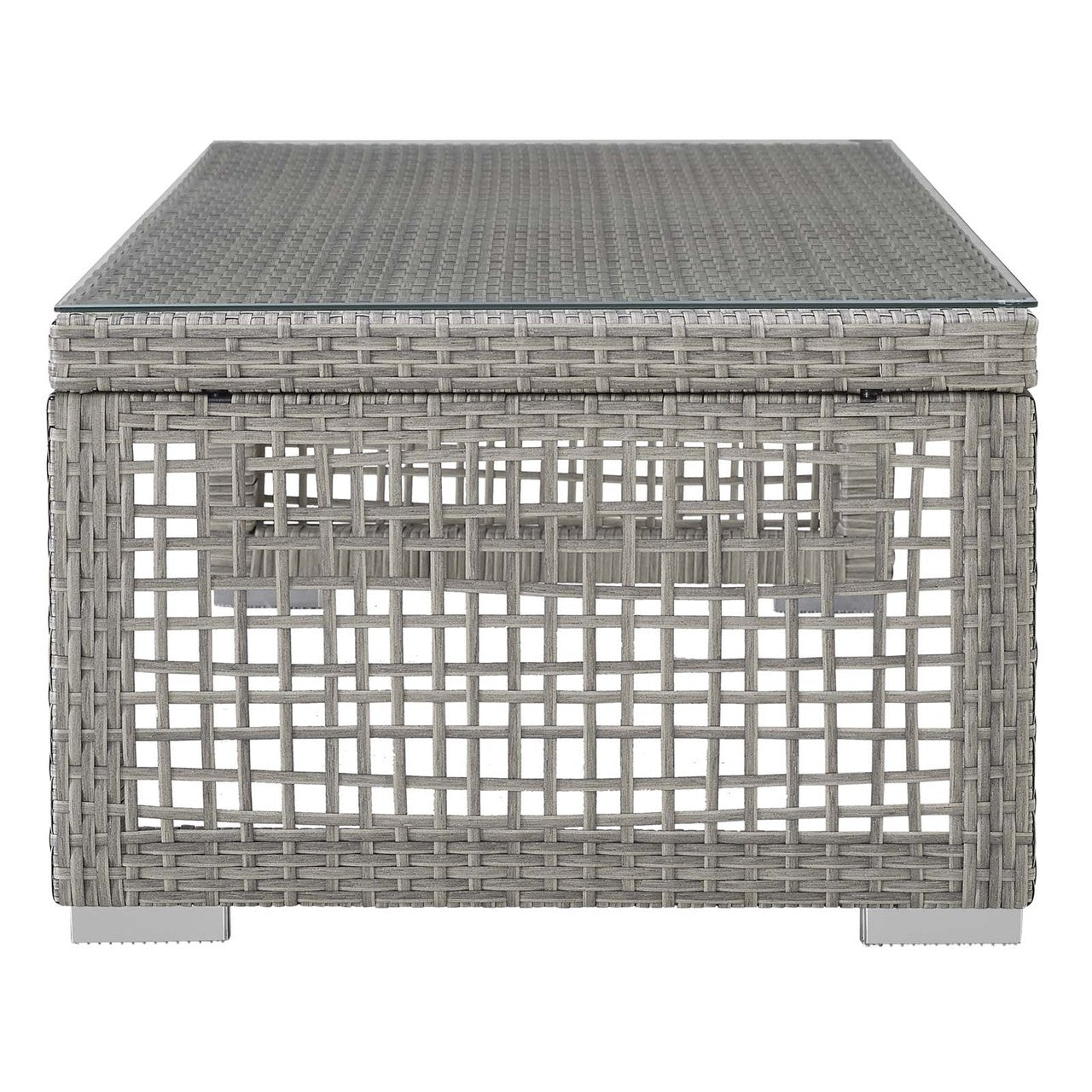 Aura Rattan Outdoor Patio Coffee Table, Rattan, Wicker, Glass, Grey Gray 13867