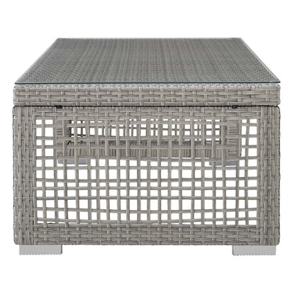 Aura Rattan Outdoor Patio Coffee Table, Rattan, Wicker, Glass, Grey Gray 13867
