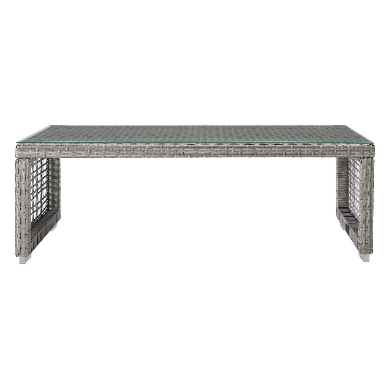 Aura Rattan Outdoor Patio Coffee Table, Rattan, Wicker, Glass, Grey Gray 13867