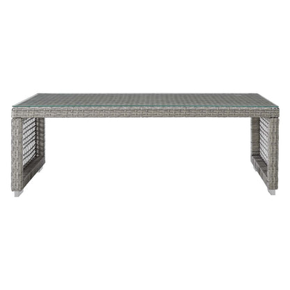 Aura Rattan Outdoor Patio Coffee Table, Rattan, Wicker, Glass, Grey Gray 13867