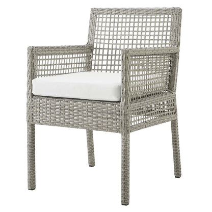 Aura Outdoor Patio Wicker Rattan Dining Armchair, Rattan Wicker, Grey Gray White 13870