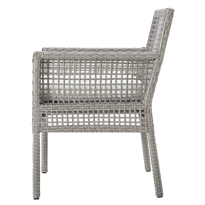 Aura Outdoor Patio Wicker Rattan Dining Armchair, Rattan Wicker, Grey Gray White 13870