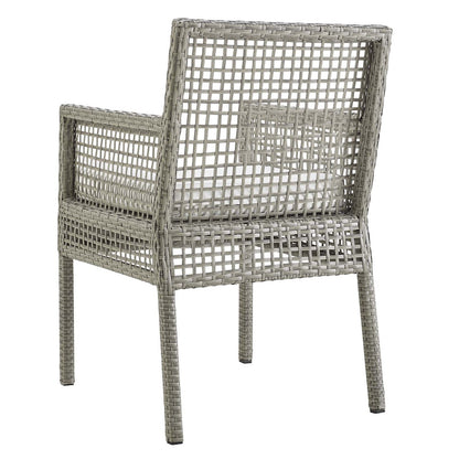 Aura Outdoor Patio Wicker Rattan Dining Armchair, Rattan Wicker, Grey Gray White 13870