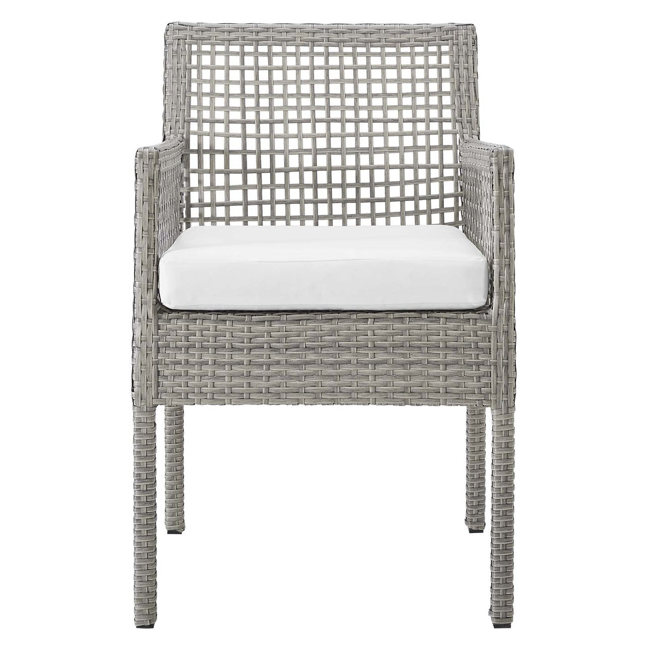 Aura Outdoor Patio Wicker Rattan Dining Armchair, Rattan Wicker, Grey Gray White 13870