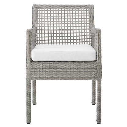 Aura Outdoor Patio Wicker Rattan Dining Armchair, Rattan Wicker, Grey Gray White 13870