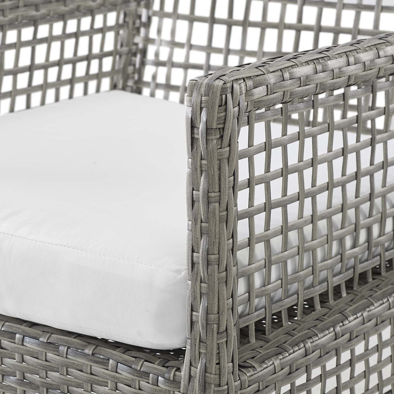 Aura Outdoor Patio Wicker Rattan Dining Armchair, Rattan Wicker, Grey Gray White 13870