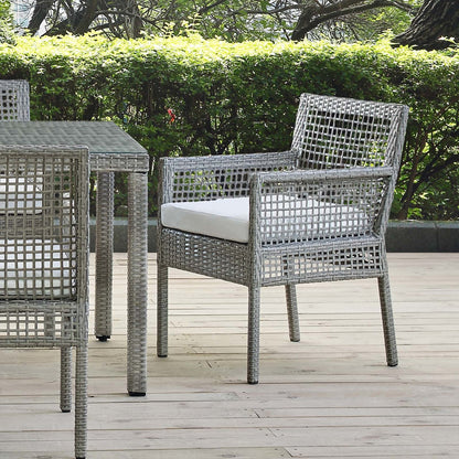 Aura Outdoor Patio Wicker Rattan Dining Armchair, Rattan Wicker, Grey Gray White 13870