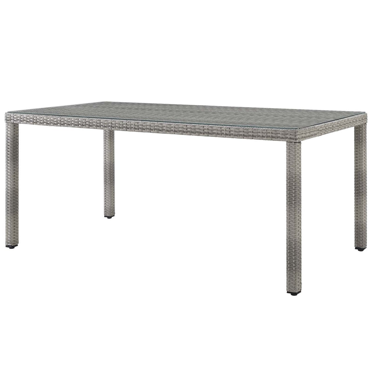 Aura 68" Wicker Rattan Dining Table, Rattan Wicker, Grey Gray 13871
