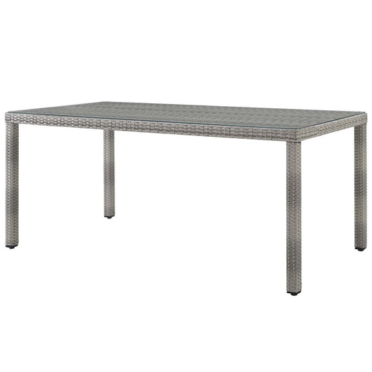 Aura 68" Wicker Rattan Dining Table, Rattan Wicker, Grey Gray 13871