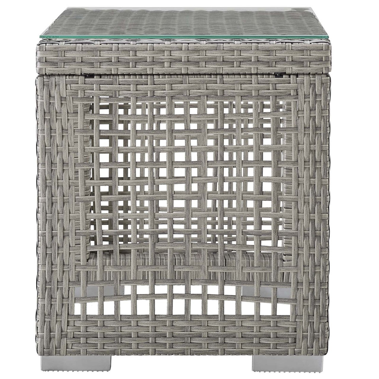 Aura Outdoor Patio Wicker Rattan Side Table, Rattan, Wicker, Glass, Grey Gray 13872