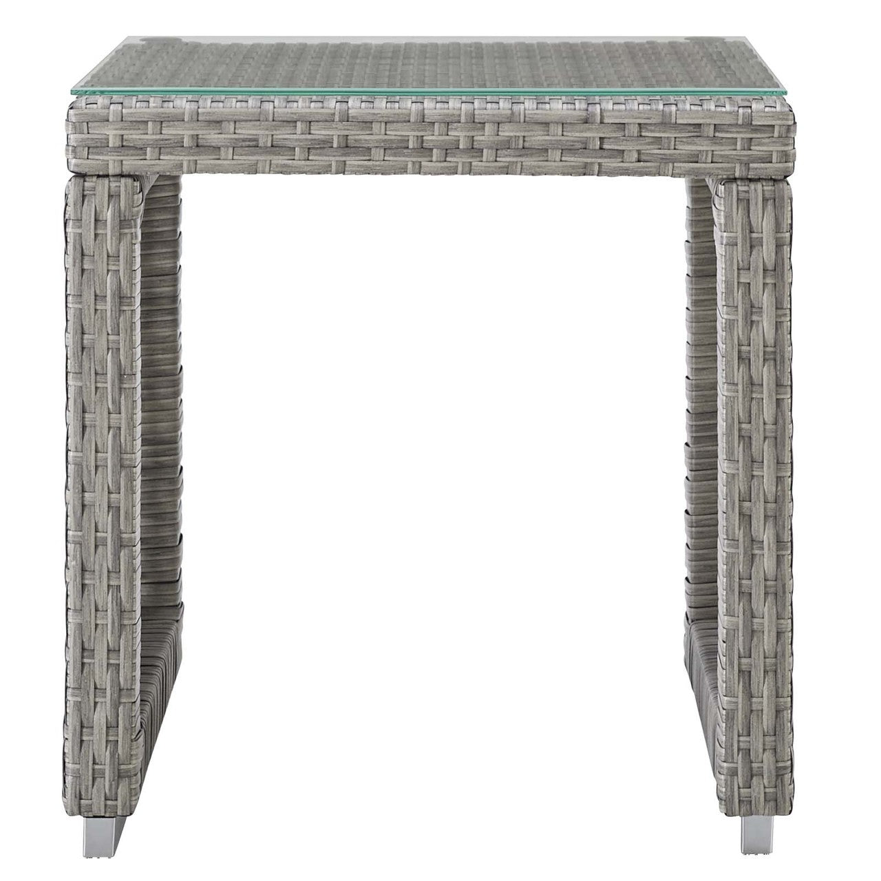 Aura Outdoor Patio Wicker Rattan Side Table, Rattan, Wicker, Glass, Grey Gray 13872