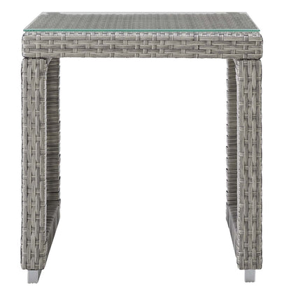 Aura Outdoor Patio Wicker Rattan Side Table, Rattan, Wicker, Glass, Grey Gray 13872