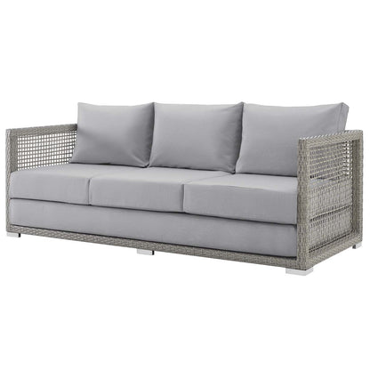 Aura Outdoor Patio Wicker Rattan Sofa, Rattan Wicker, Grey Gray 13873