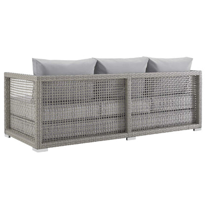 Aura Outdoor Patio Wicker Rattan Sofa, Rattan Wicker, Grey Gray 13873
