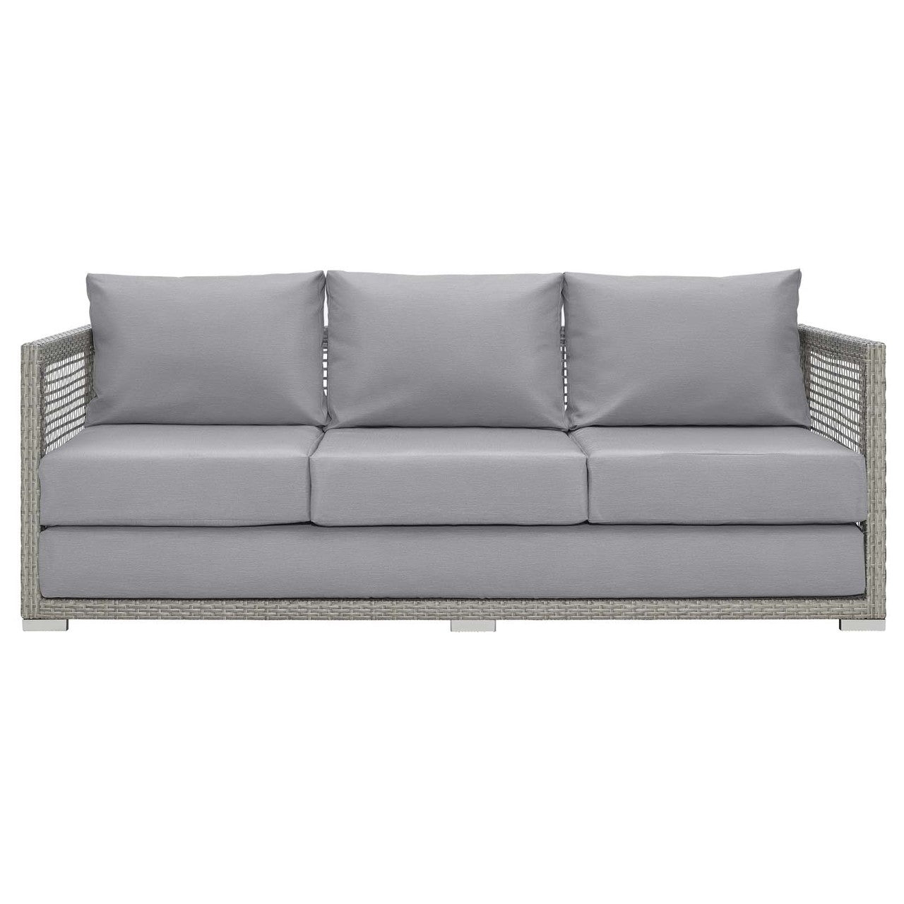 Aura Outdoor Patio Wicker Rattan Sofa, Rattan Wicker, Grey Gray 13873