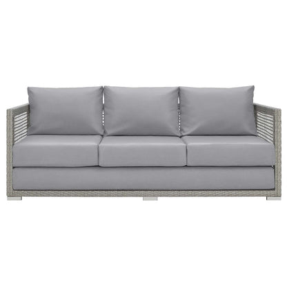Aura Outdoor Patio Wicker Rattan Sofa, Rattan Wicker, Grey Gray 13873