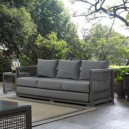 Aura Outdoor Patio Wicker Rattan Sofa, Rattan Wicker, Grey Gray 13873