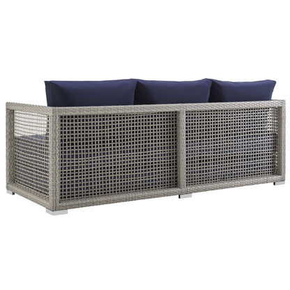 Aura Outdoor Patio Wicker Rattan Sofa, Rattan Wicker, Grey Gray 13874