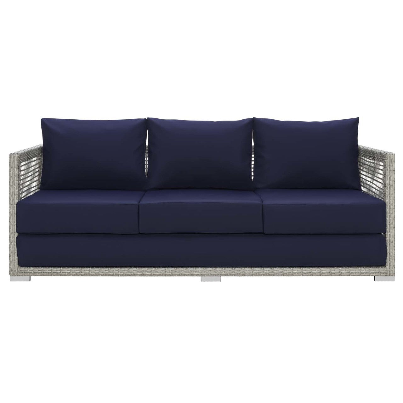 Aura Outdoor Patio Wicker Rattan Sofa, Rattan Wicker, Grey Gray 13874