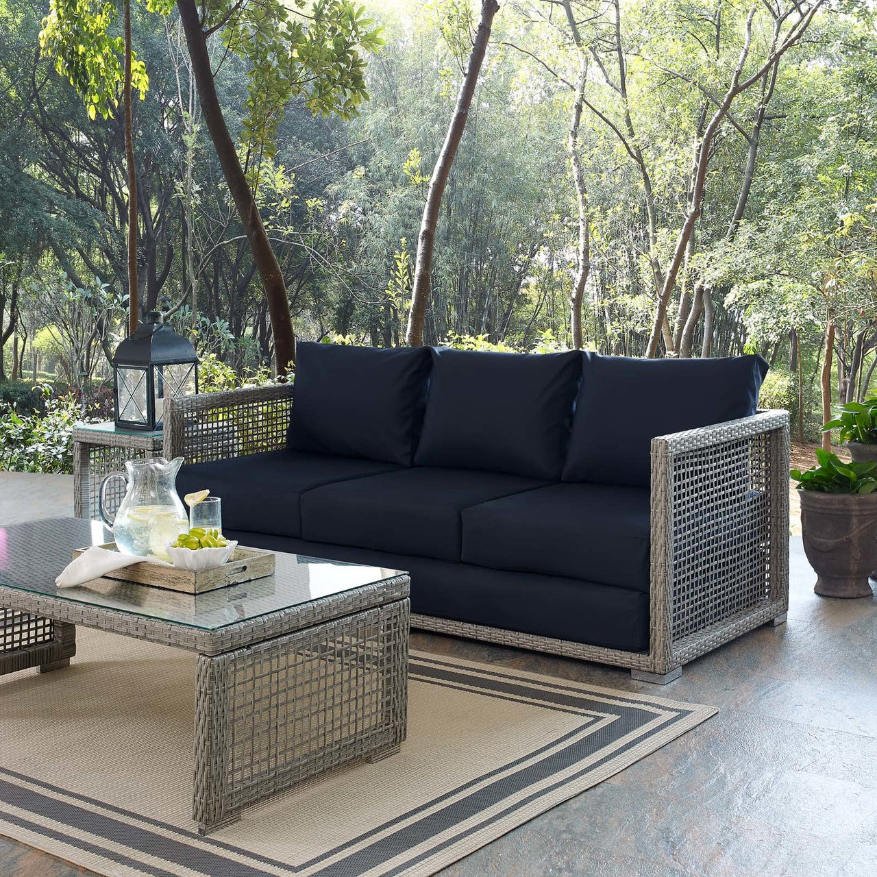 Aura Outdoor Patio Wicker Rattan Sofa, Rattan Wicker, Grey Gray 13874