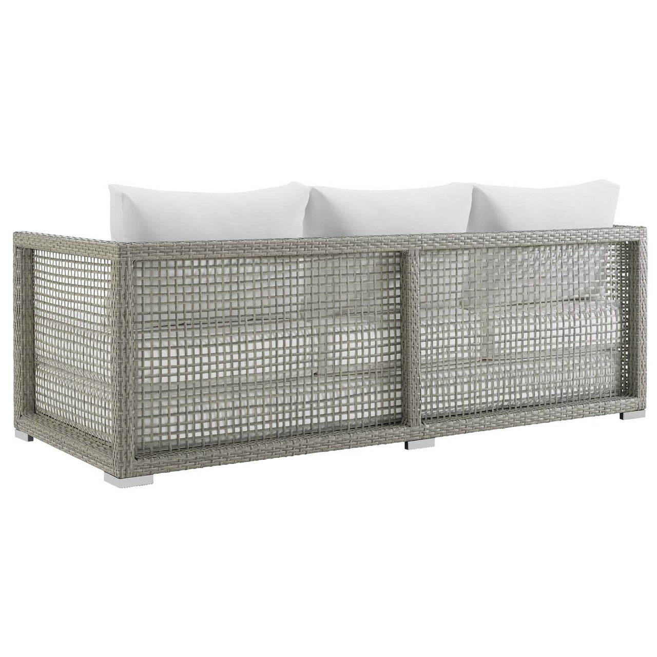 Aura Outdoor Patio Wicker Rattan Sofa, Rattan Wicker, Grey Gray White 13875