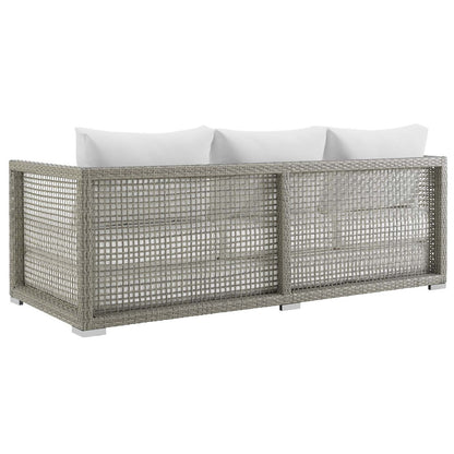 Aura Outdoor Patio Wicker Rattan Sofa, Rattan Wicker, Grey Gray White 13875