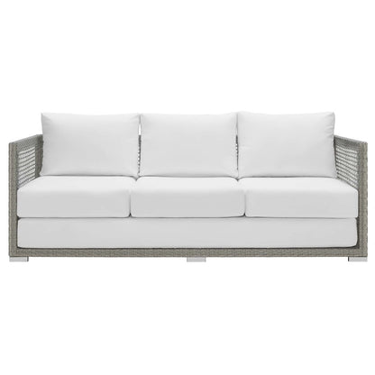 Aura Outdoor Patio Wicker Rattan Sofa, Rattan Wicker, Grey Gray White 13875