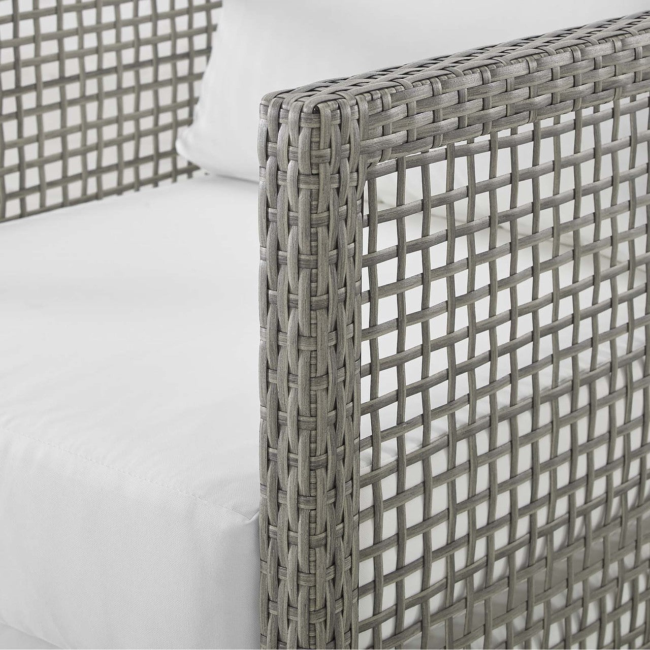Aura Outdoor Patio Wicker Rattan Sofa, Rattan Wicker, Grey Gray White 13875