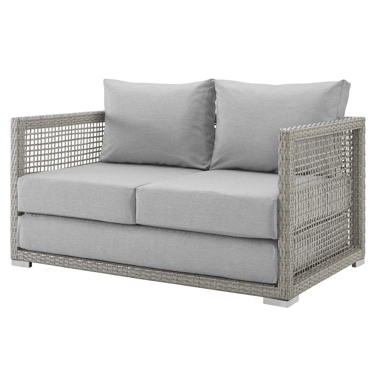 Aura Outdoor Patio Wicker Rattan Loveseat, Rattan Wicker, Grey Gray 13876