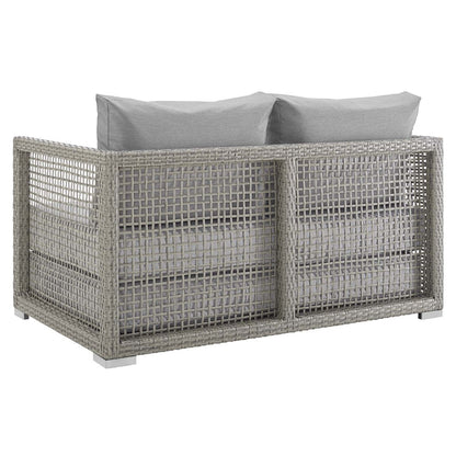Aura Outdoor Patio Wicker Rattan Loveseat, Rattan Wicker, Grey Gray 13876