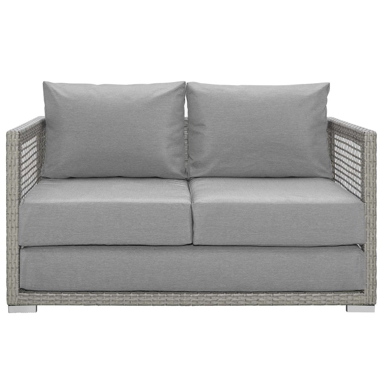Aura Outdoor Patio Wicker Rattan Loveseat, Rattan Wicker, Grey Gray 13876