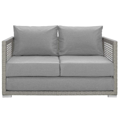 Aura Outdoor Patio Wicker Rattan Loveseat, Rattan Wicker, Grey Gray 13876