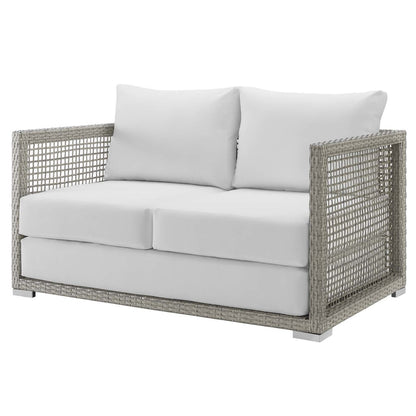 Aura Outdoor Patio Wicker Rattan Loveseat, Rattan Wicker, Grey Gray White 13878