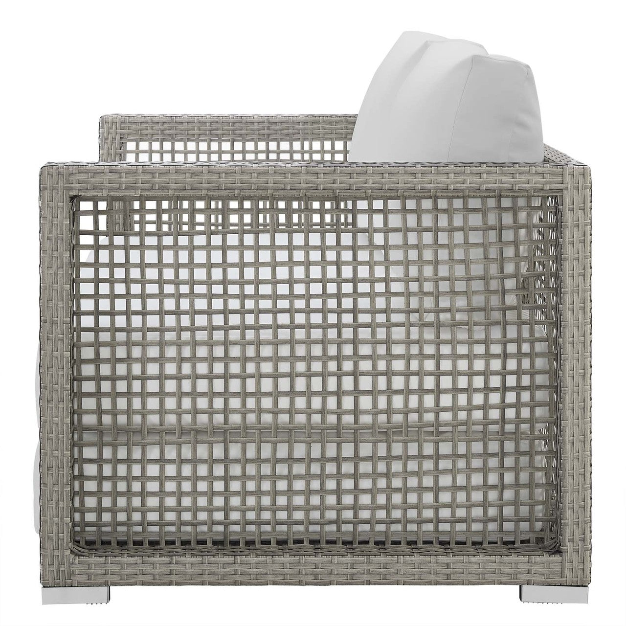 Aura Outdoor Patio Wicker Rattan Loveseat, Rattan Wicker, Grey Gray White 13878