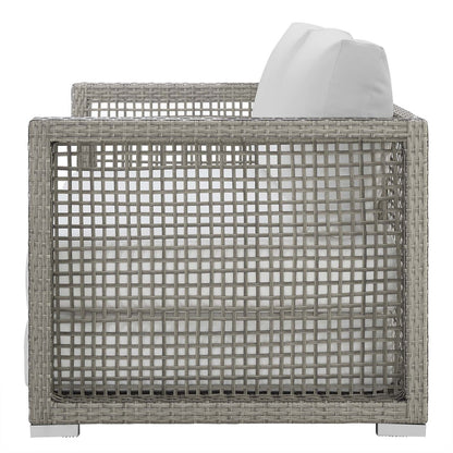 Aura Outdoor Patio Wicker Rattan Loveseat, Rattan Wicker, Grey Gray White 13878