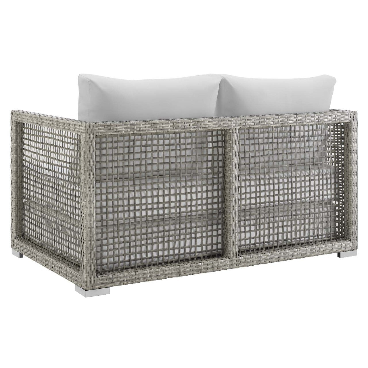 Aura Outdoor Patio Wicker Rattan Loveseat, Rattan Wicker, Grey Gray White 13878