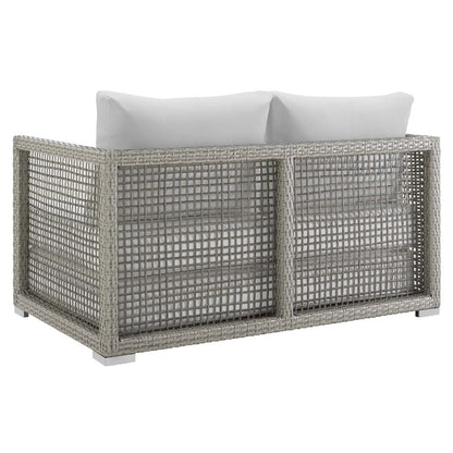 Aura Outdoor Patio Wicker Rattan Loveseat, Rattan Wicker, Grey Gray White 13878